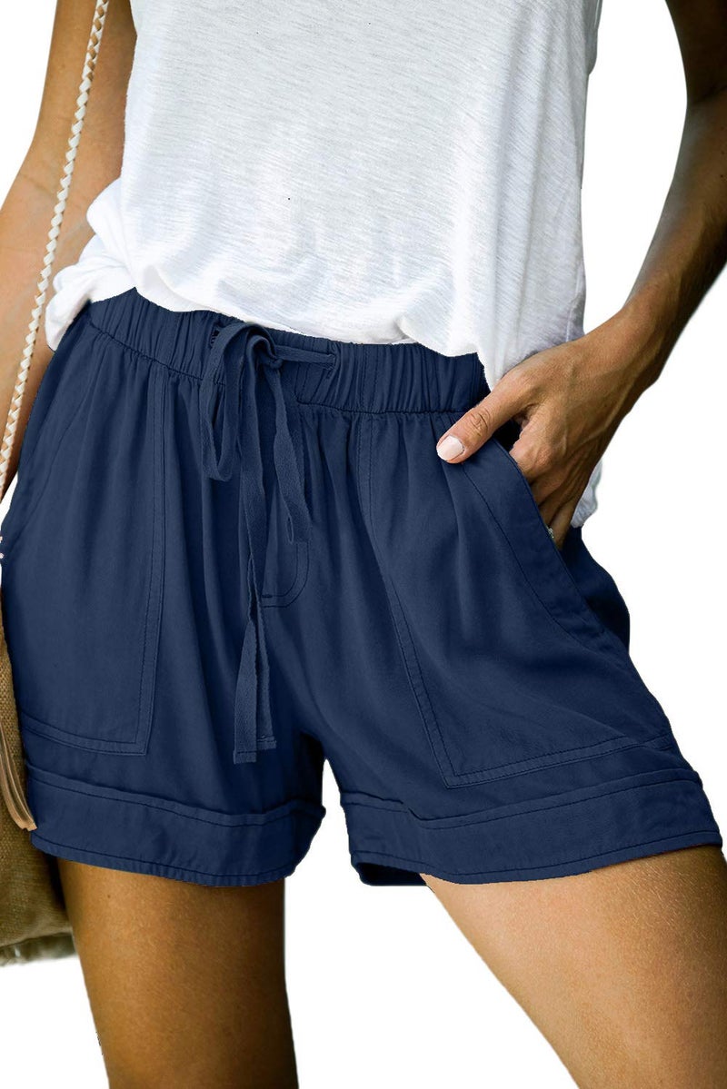 KISSMODA Summer Drawstring Shorts Relaxed Beach Pants for Women Loose Fit Navy Blue L - Image 1